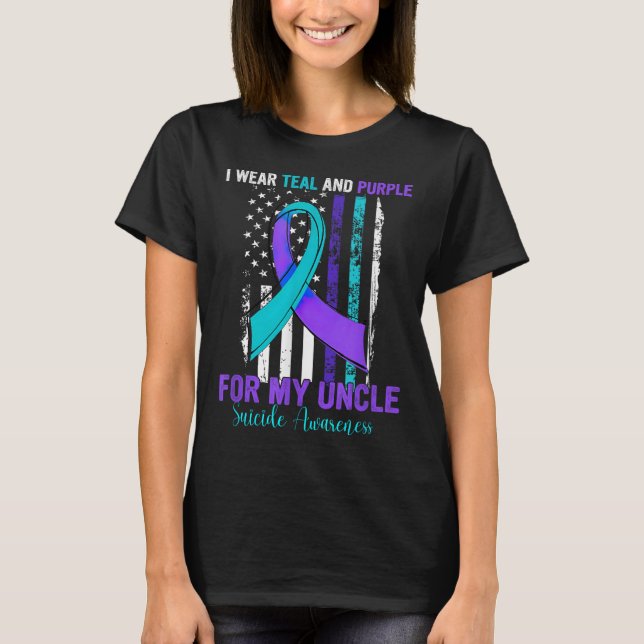 T-shirt Teal Purple Ribbon Suicide Awareness Flag Uncle  (Devant)