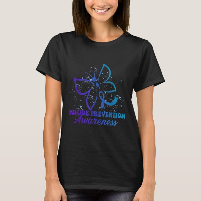 T-shirt Teal Purple Semicolon Dragonfly Suicide Prevention (Devant)
