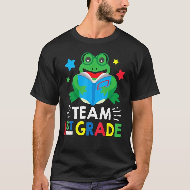 T-shirt Team 1st Grade Reading Frog Back To School Book (Devant)