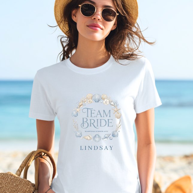 T-shirt Team Bride ! Élégante mariée côtière plage Coquill (Team Bride! Elegant Beach Coastal Bride Seashell T-Shirt)
