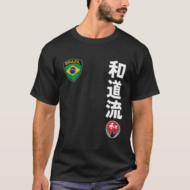 T-shirt Team Karate Wado Ryu Brazil Flag Kanji Japanese Ma (Devant)