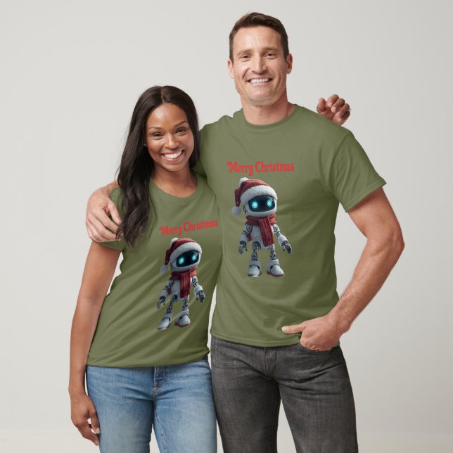 T-shirt tech de Noël avec un robot mignon (Unisexe)