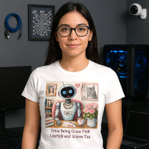 T-shirt Tech Filles Robot IA Étincelle Rose