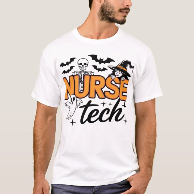 T-shirt Tech infirmière - Halloween - avec squelette, sorc (Devant)