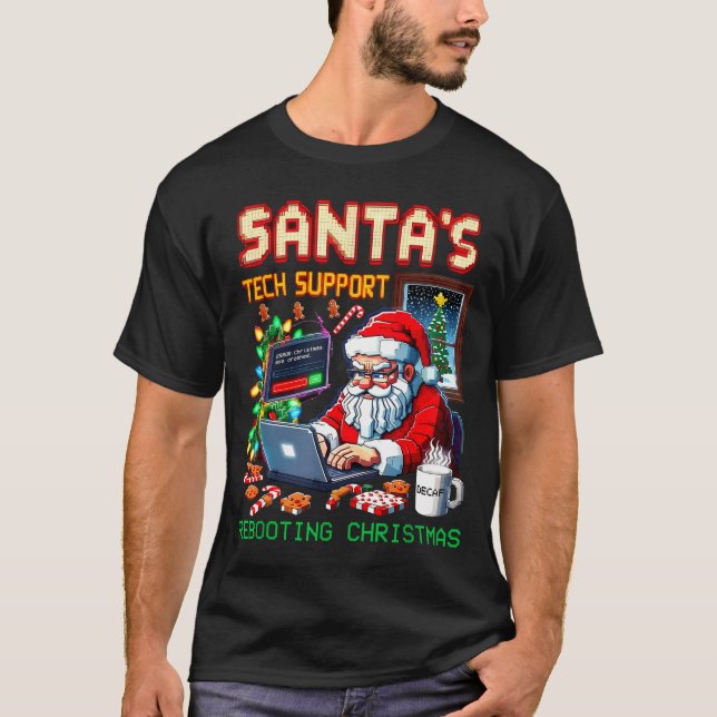 T-shirt Tech Pixel Support Santa's Rebooting (Devant)