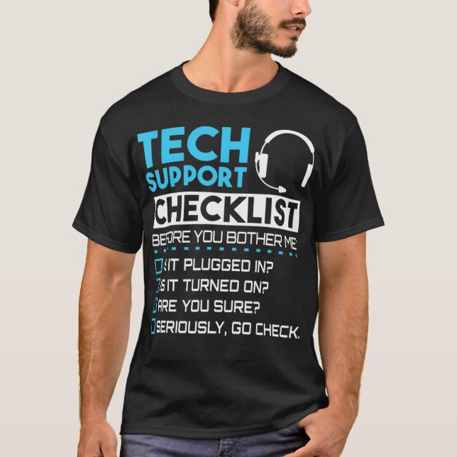 T-shirt Tech Support Checklist Funny Sysadmin Gift  (Devant)
