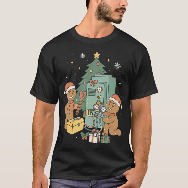 T-shirt Technicien de construction de Noël en pain d'épice (Devant)