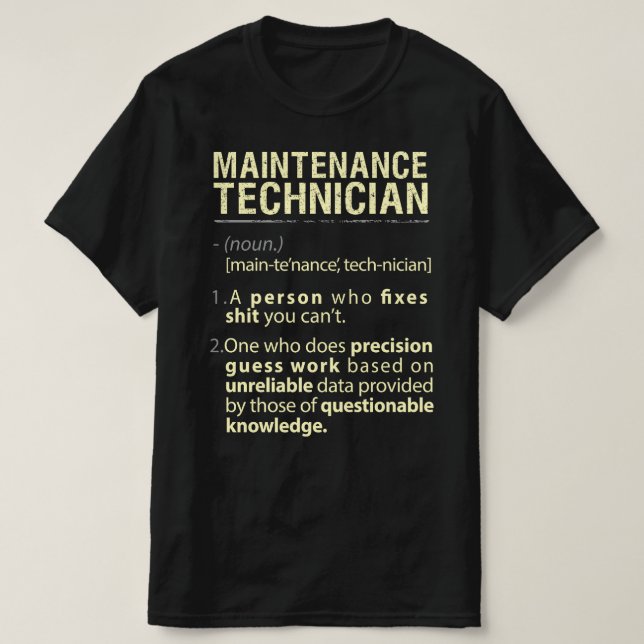 T-shirt Technicien de maintenance Définition américaine ré (Design devant)