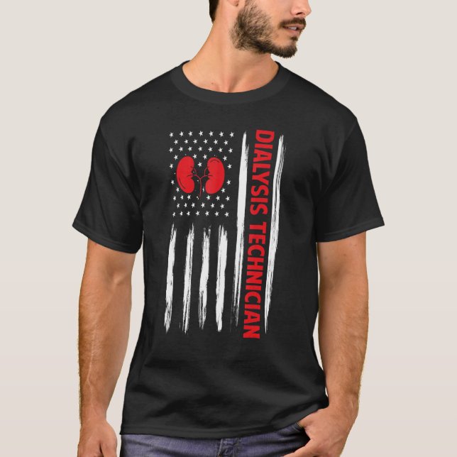 T-shirt Technicien de néphrologie d'hémodialyse Drapeau am (Devant)