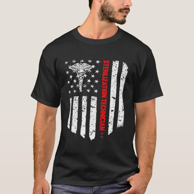 T-shirt Technicien de stérilisation Drapeau américain Patr (Devant)