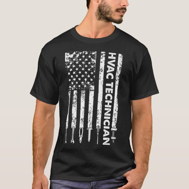 T-shirt Technicien HVAC Drapeau américain Drôle Funny HVAC (Devant)