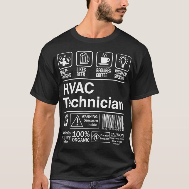 T-shirt Technicien HVAC Funny Description Étiquette  (Devant)