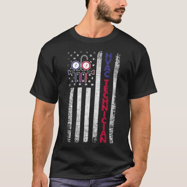 T-shirt Technicien HVAC Hommes Drapeau américain États-Uni (Devant)