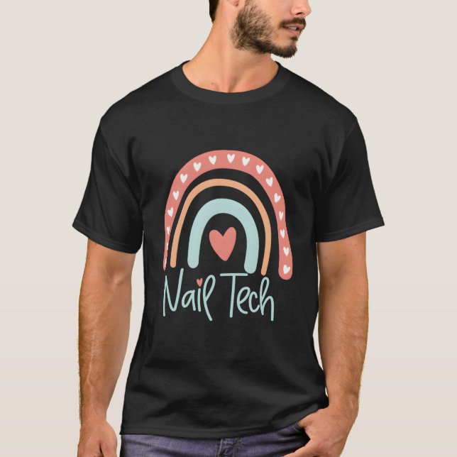 T-shirt Technicien Nail Tech Manicuriste Boho Rainbow (Devant)