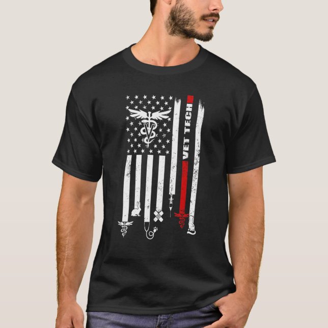 T-shirt Technicien Vet Tech vétérinaire American Flag Paw  (Devant)