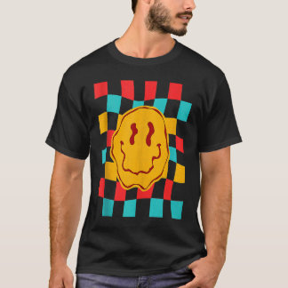 T-shirt Techno Acid House Music Retro Groovy Smile Checker