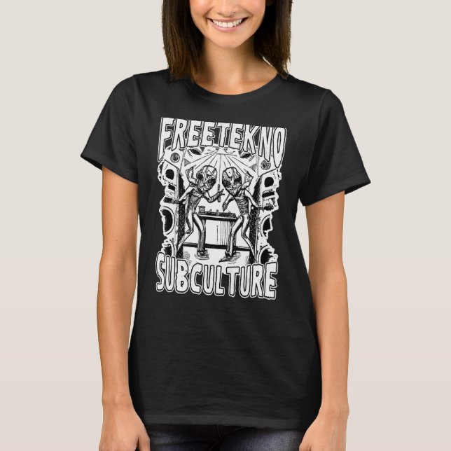 T-shirt Techno Alien DJ Vinyl Freetekno 23 Sound System Ra (Devant)