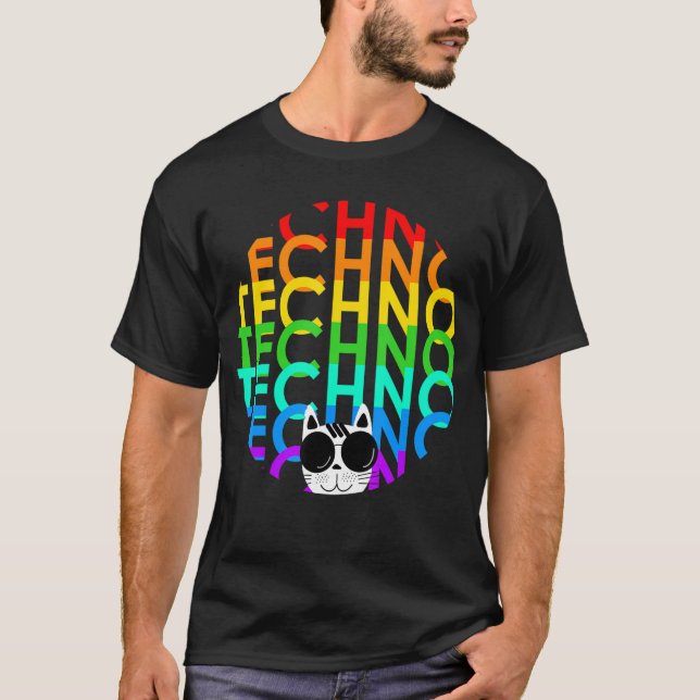 T-shirt Techno Cat Dub Step Electro Music Synthétiseur (Devant)
