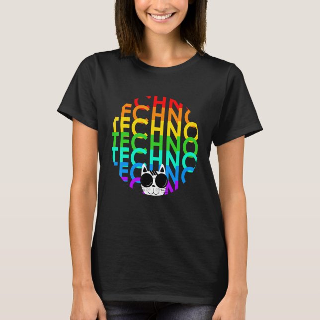 T-shirt Techno Cat Dub Step Electro Music Synthétiseur (Devant)