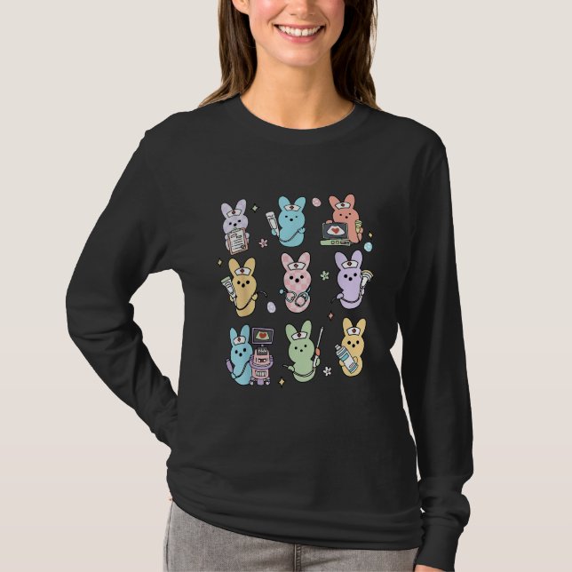 T-shirt Techno de lapin groovy Candy Échographie de Pâques (Devant)