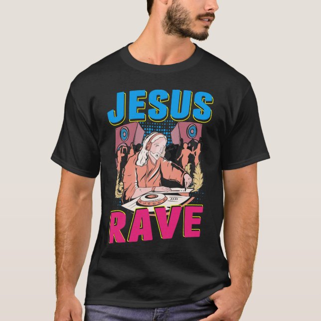 T-shirt Techno Jesus Religion Retro Electronic Bass Music (Devant)