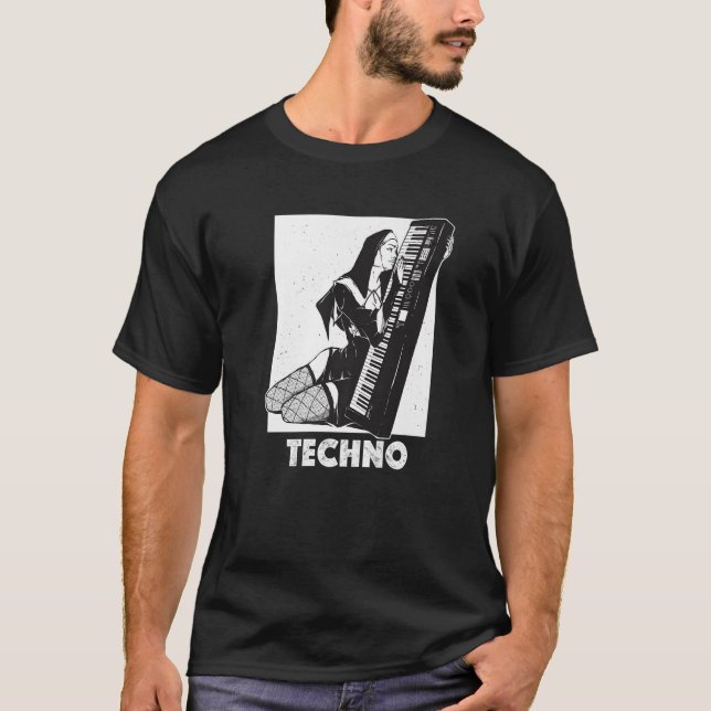 T-shirt Techno Nun House DJ Breakcore Cybergrind Premium (Devant)