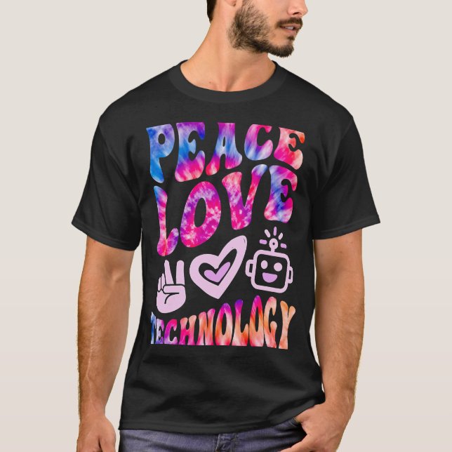 T-shirt TECHNOLOGIE REtro PEACE LOVE Enseignement informat (Devant)