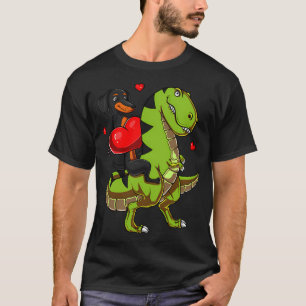 T-shirt Teckel à cheval sur un dinosaure T-Rex
