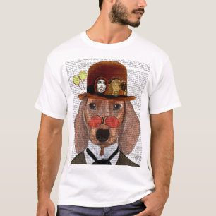 T-shirt Teckel avec le casquette de lanceur de Steampunk