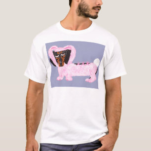 T-shirt Teckel dans le costume rose brouillé de lapin