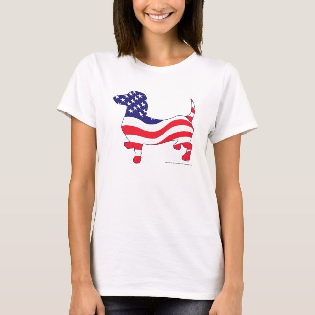 T-shirt Teckel patriotique dans blanc et bleu rouges (Devant)