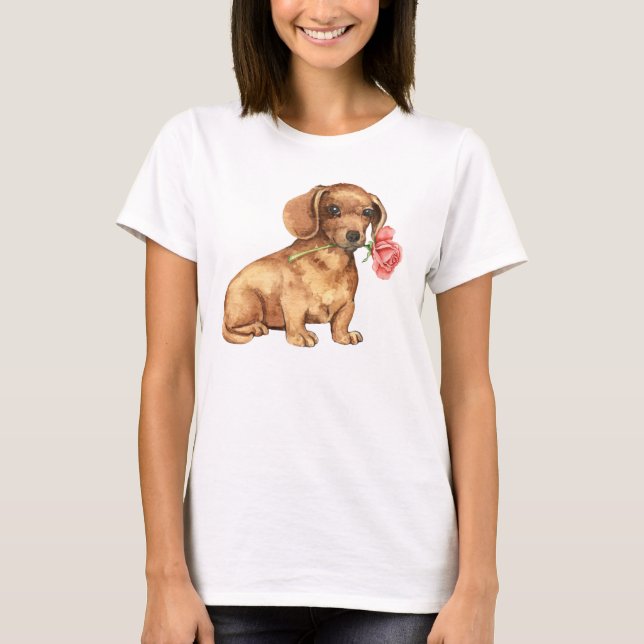 T-shirt Teckel rose de Valentine (Devant)