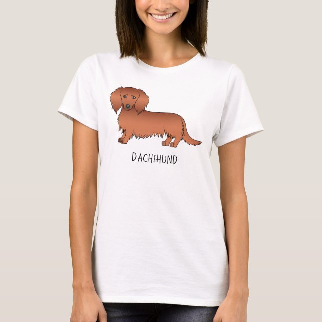 T-shirt Teckels à longs poils rouges Chien de dessin animé (Devant)