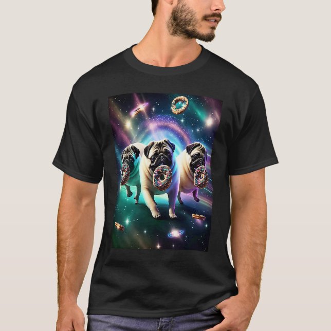 T-shirt Teckels Dans L'Espace Avec Donuts Mignons Garçons  (Devant)