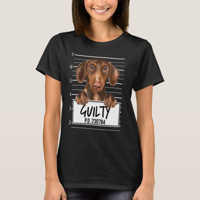 T-shirt Teckels Marron Photo D'identité Chien Coupable (Devant)