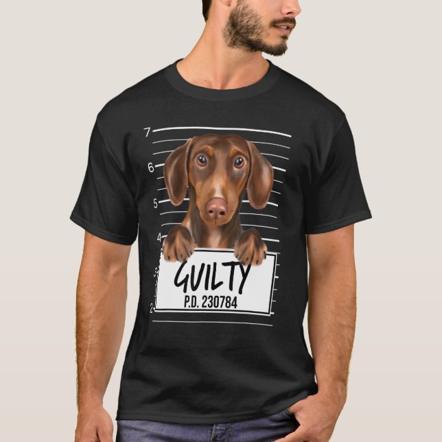 T-shirt Teckels Marron Photo D'identité Chien Coupable (Devant)