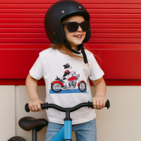 Teckie Jack Russell motard sur moto rouge