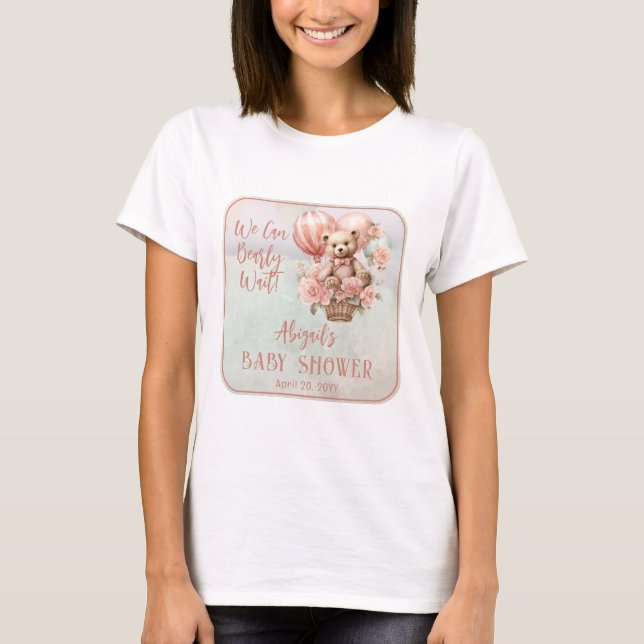 T-shirt Teddy Bear Balloons Girl Bearly Wait Baby shower (Devant)