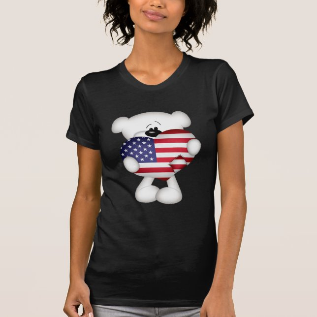 T-shirt Teddy Bear et Big USA Flag Heart (Devant)
