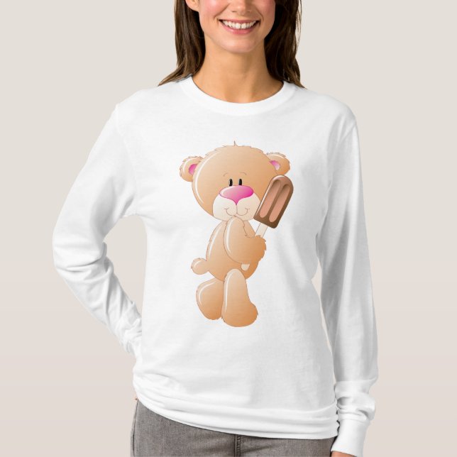 T-shirt Teddy Bear Holding Chocolate Ice Cream Popsicle (Devant)