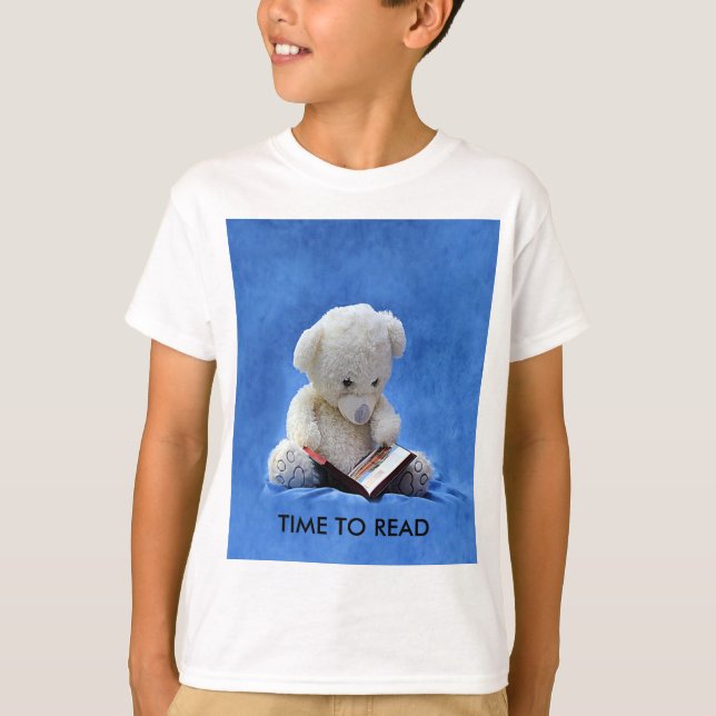 T-shirt Teddy Bear Time to Read Blue Stuffed Animal, ZKOA (Devant)