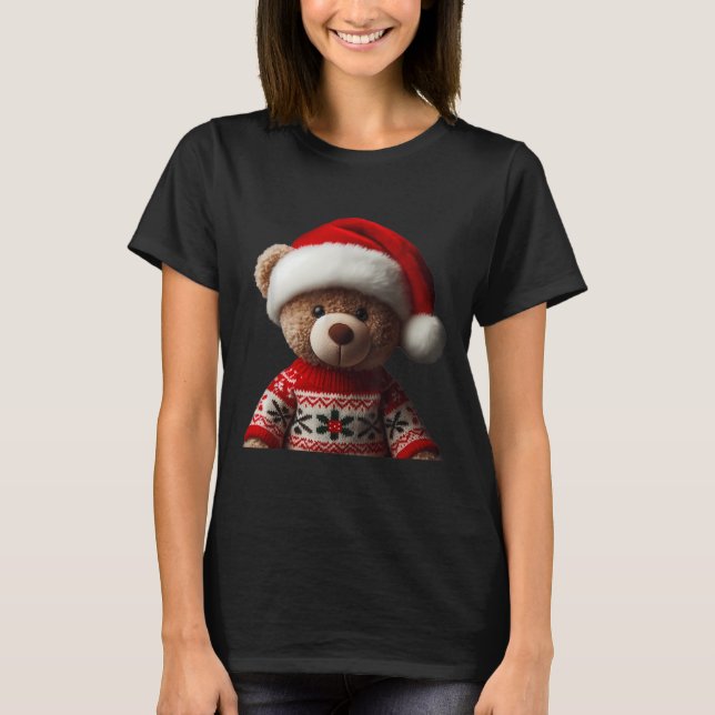 T-shirt Teddy Bear With Santa Hat Christmas Xmas Lover Kid (Devant)