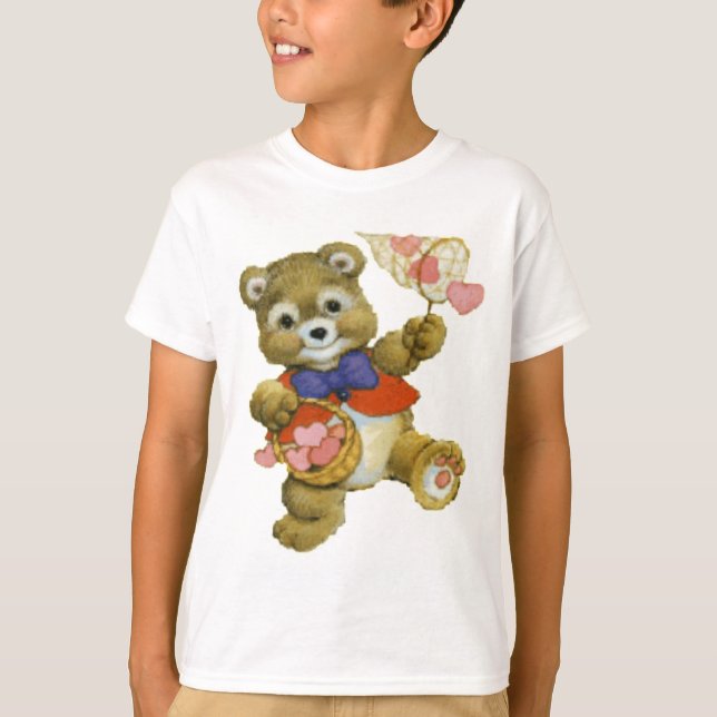 T-shirt Teddy Catching Valentine Hearts (Devant)