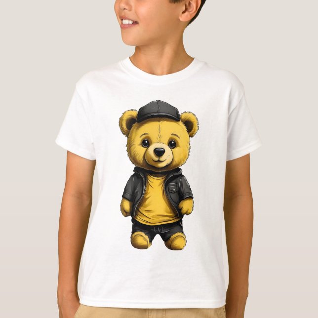 T-shirt Teddy Hug : Simple Yellow & Black Teddy Bear Kids (Devant)