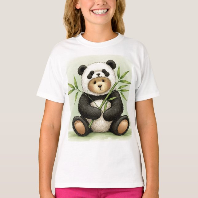 T-shirt Teddy - Panda avec Bambou par Natasha Us (Devant)