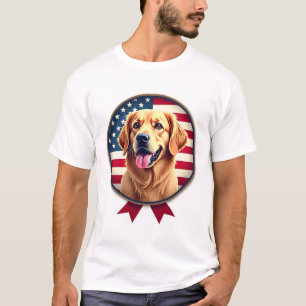 T-shirt Tee à médaillon doux Retriever doré patriotique