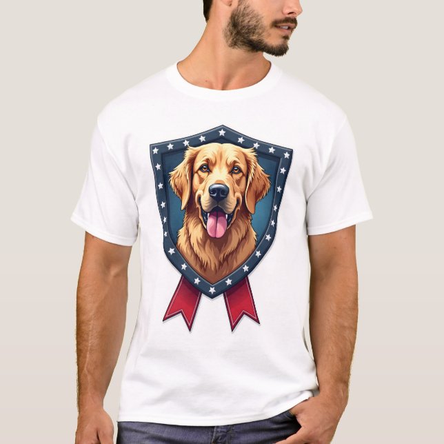 T-shirt Tee à ruban à chute de bouclier de Golden Retrieve (Devant)