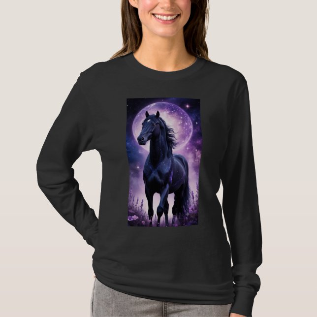 T-shirt Tee Black Horse sous Lune Violette (Devant)