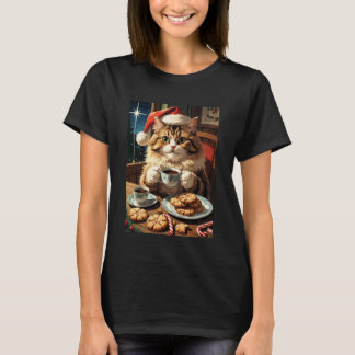 T-shirt Tee Chat & Cookies de Noël, Chapeau de Santa Chat
