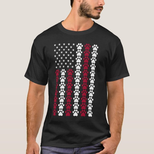 T-shirt Tee chat patte USA drapeau américain distressé (Devant)